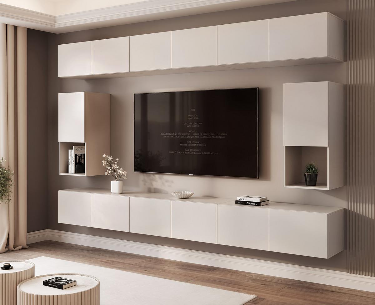 WOHNWAND ANGEL LINE IV 4-teilig, mit LED-Beleuchtung, Kaschmir - Kaschmir, Holzwerkstoff (300/162/40cm) - Idohome