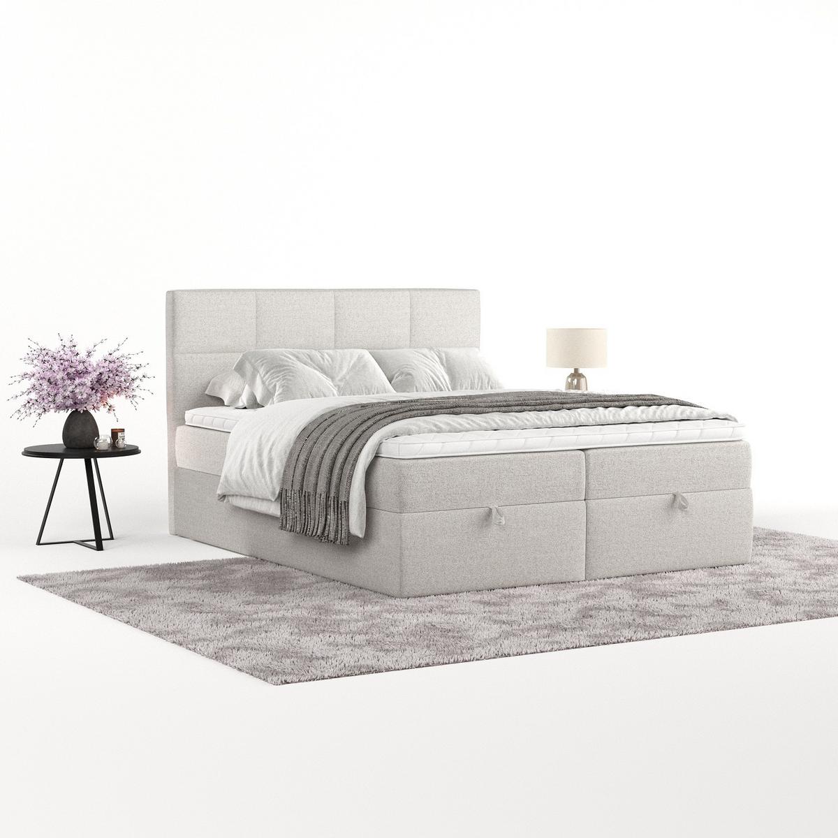 BOXBETT Velto 200/200 cm Hellbeige im Riva Stoff - Sandfarben/Schwarz, Holz/Holzwerkstoff (200/200cm) - AltaBeds