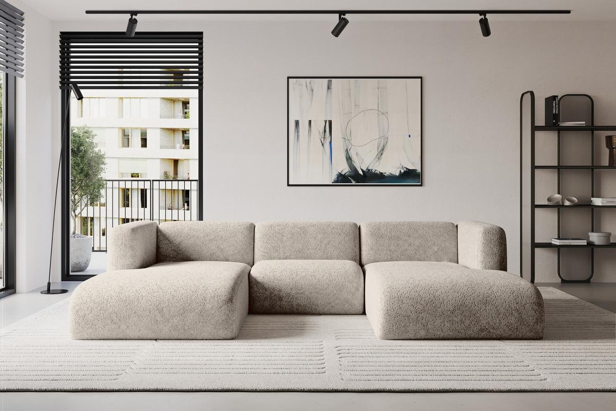 WOHNLANDSCHAFT MIRA-U1 317x179x70 Beige Velours - Beige/Schwarz, Holzwerkstoff/Kunststoff (317/70/179cm) - ALTDECOR