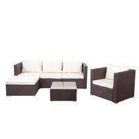 POLY-RATTAN-GARNITUR Braun, Cremeweiß - Braun/Weiß, Kunststoff - MCW