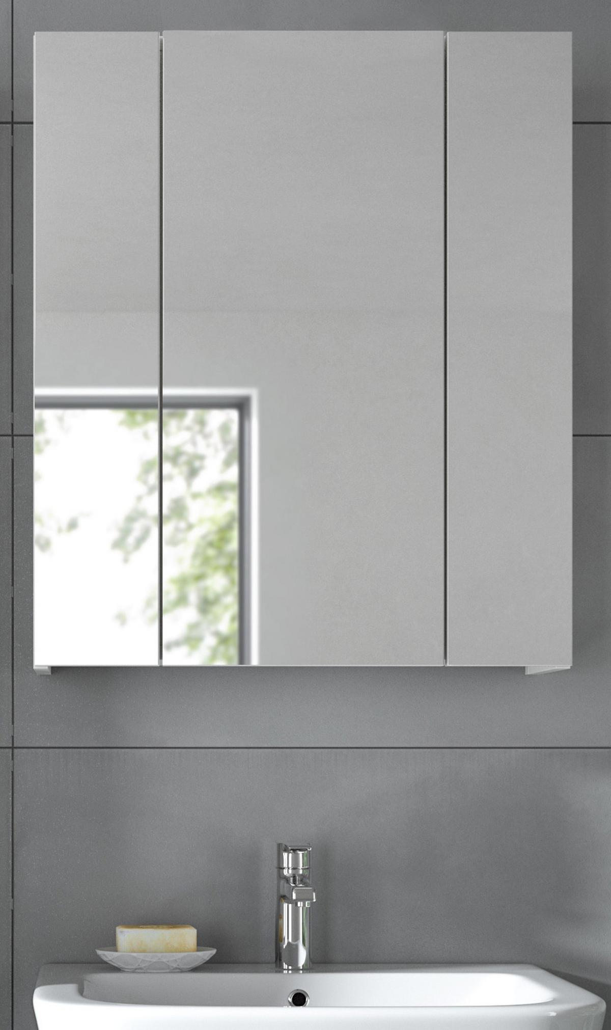 SPIEGELSCHRANK weiß 60 cm, Badschrank 3-türig - Weiß, Glas/Holzwerkstoff (60/70/18cm) - Inn.Furn
