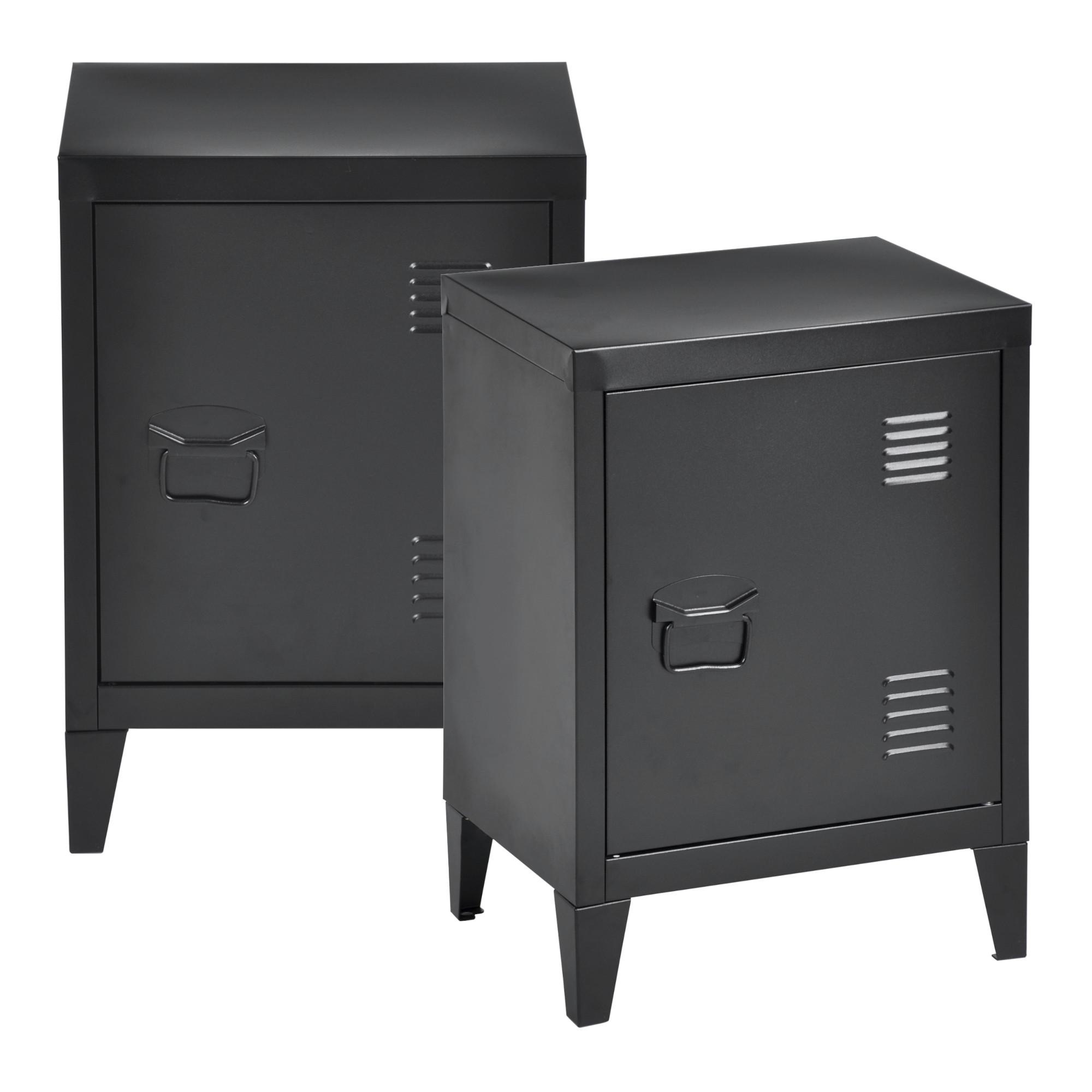 NACHTSCHRANK-SET 2 TLG. Inari - Schwarz, Metall (40/57/30cm) - [en.casa]