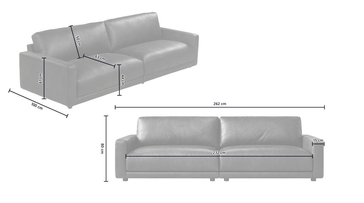 SOFA MARLIN Braun Lederfaserstoff - Schwarz/Braun, Leder/Kunststoff (262/80/100cm) - KAWOLA