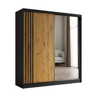 SCHWEBETÜRENSCHRANK NELVIA 200/216/61 cm 2-türig mit Spiegel Schwarz - Schwarz/Eiche Artisan, Holzwerkstoff (200/216/61cm) - MASSENO