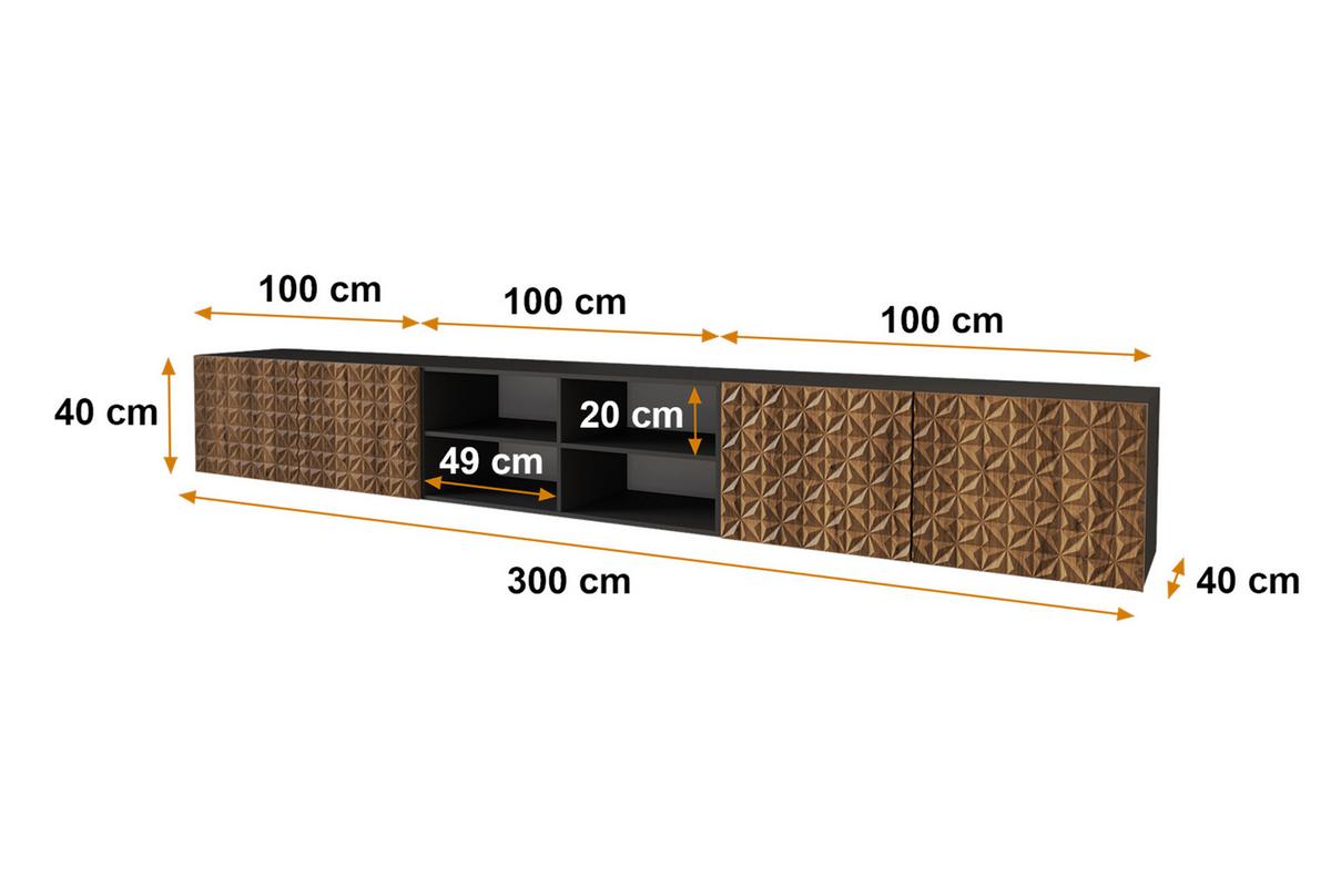 LOWBOARD VIRA-W 3x100x40x40 cm - Schwarz / Katania - Eiche Wotan, Holzwerkstoff (300/40/40cm) - ALTDECOR