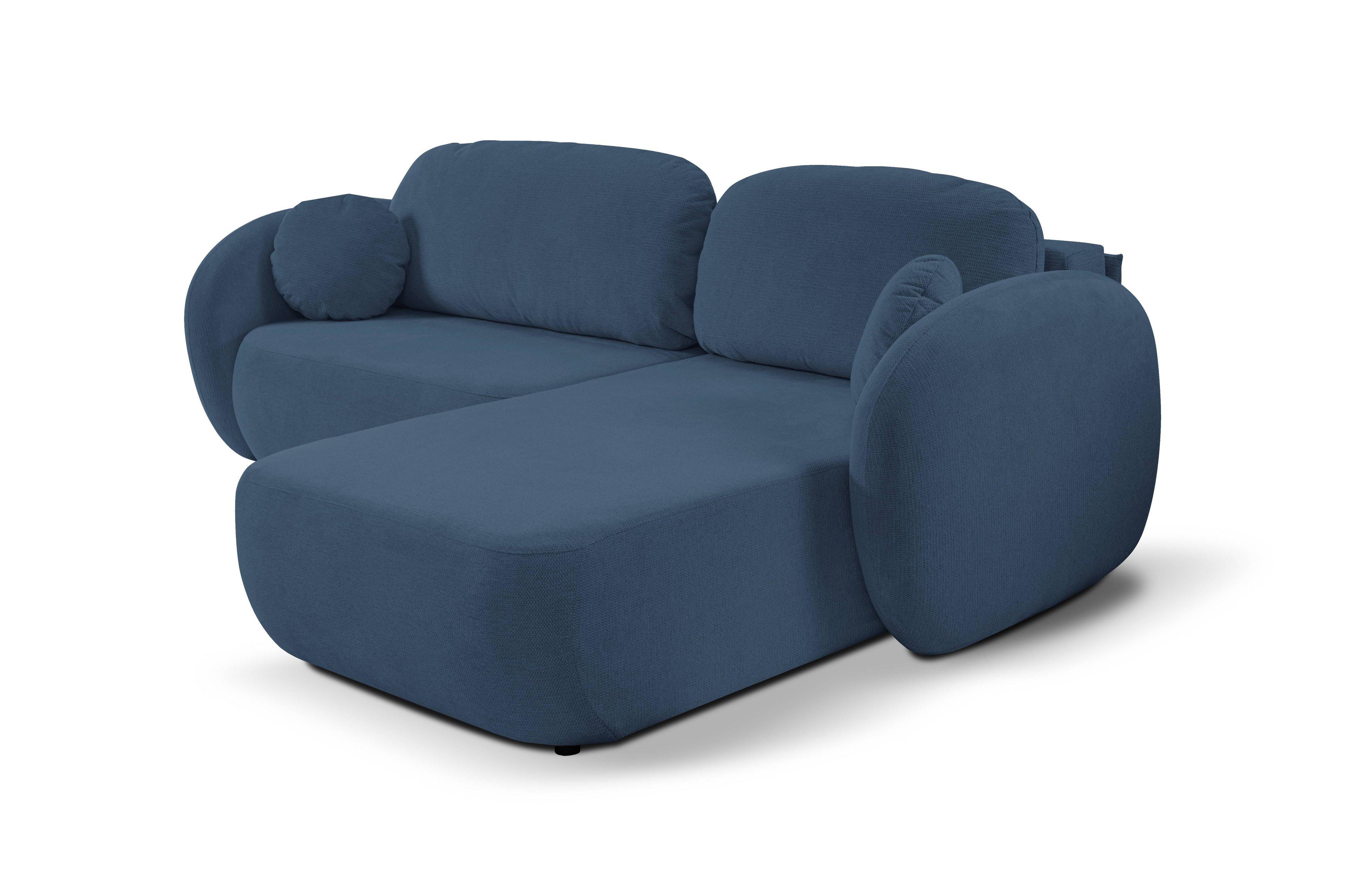 ECKSOFA AMICO R-S Dunkelblau Geflochtener Stoff mit Schlaffunktion - Dunkelblau, Holz (248/174cm) - MASSENO