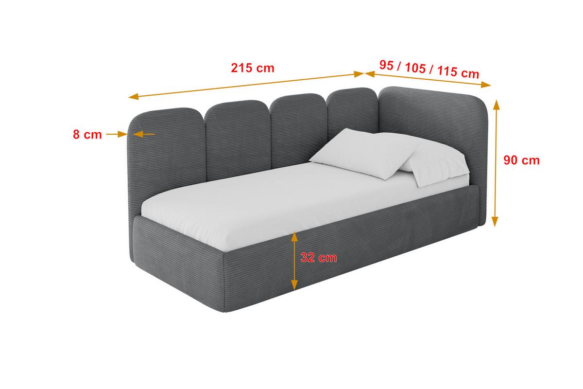 EINZELLBETT Jugendbett mit Bettkasten und Matratze H3/H4, Links - VELY 80x200 Dunkelgrau - Graphitfarben, Holzwerkstoff/Textil (80/200cm) - ALTDECOR