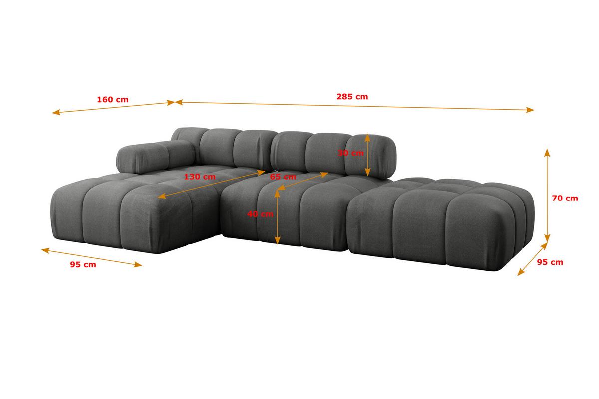 ECKSOFA modulares Sofa Lizur-L1 - 285x160x70 cm Dunkelgrau Velours - Dunkelgrau, Holzwerkstoff/Textil (285/160cm) - ALTDECOR
