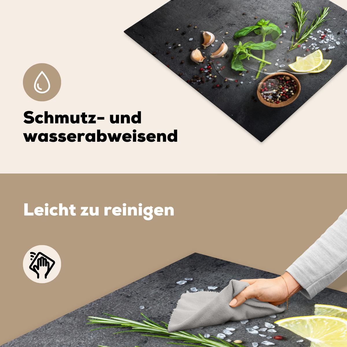 HERDABDECKPLATTE Limette - Kräuter - Gewürze - Grün - Grau - Beton Ceranfeldabdeckung 59x52 cm - Grün, Kunststoff (59/52/0.2cm) - MuchoWow