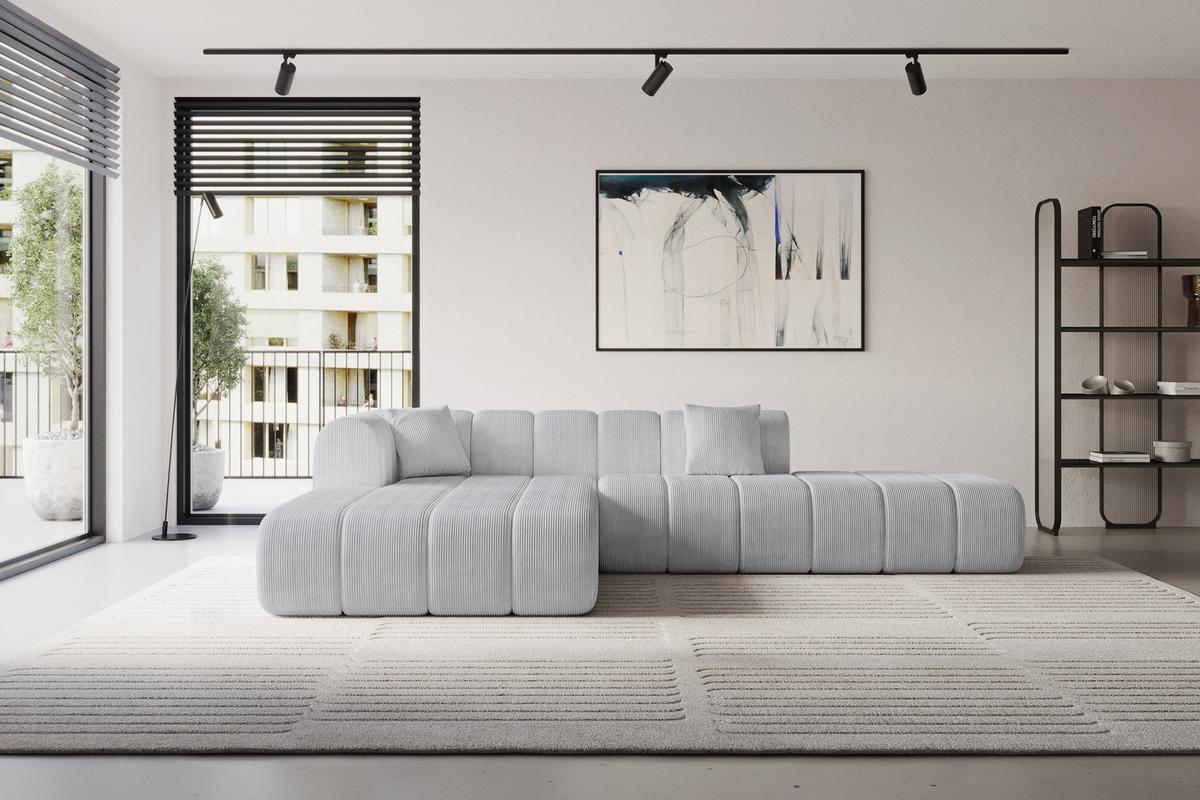 ECKSOFA Ottomane Links BILA-L 289x176x71 Grau Cord - Alufarben/Schwarz, Holzwerkstoff/Kunststoff (176/289cm) - ALTDECOR