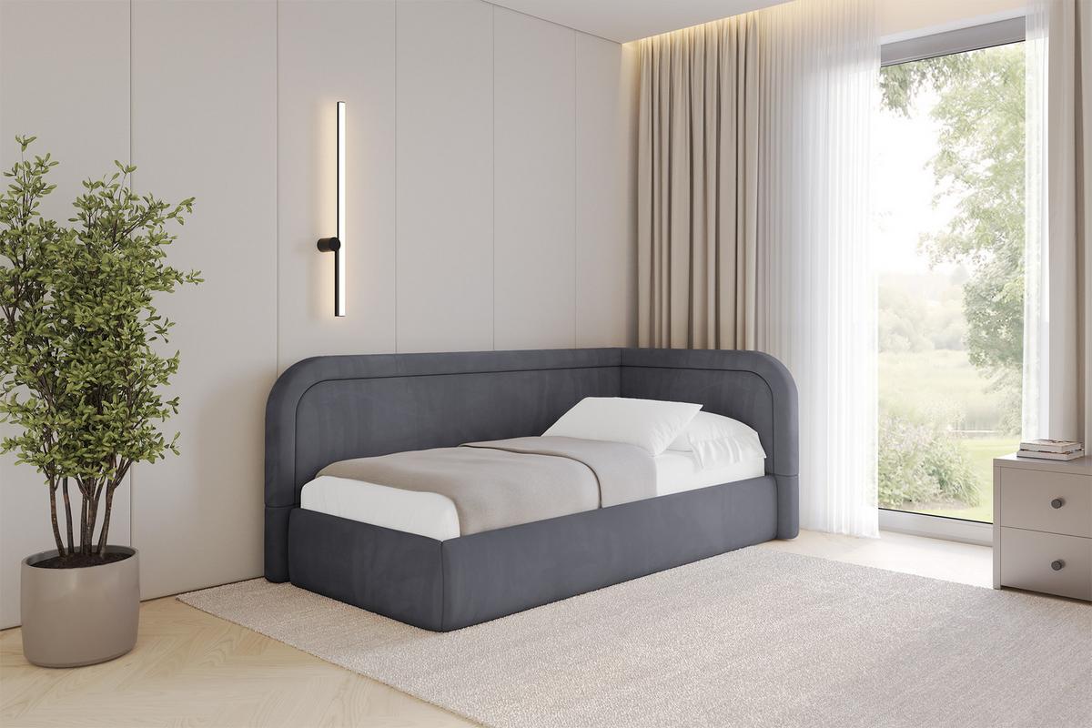 EINZELLBETT Jugendbett mit Bettkasten und Matratze H3/H4, Links - JOVY 90x200 Dunkelgrau - Dunkelgrau, Holzwerkstoff/Textil (90/200cm) - ALTDECOR