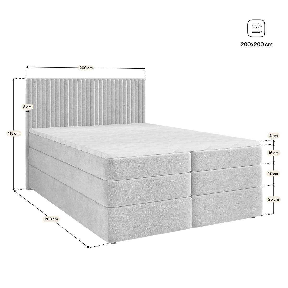 BOXSPRINGBETT FELBIO 200x200 cm mit Matratze und Topper, H2+H3 - Blau - Blau, Holz (200/200cm) - MASSENO