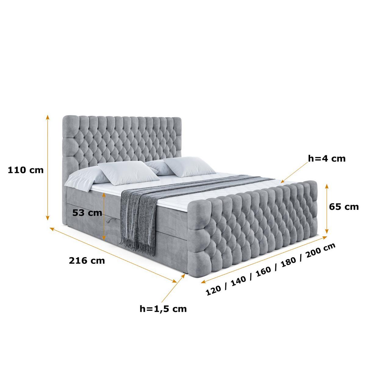 BOXBETT SERENE-Z - 160 x 200 - H3 - Grau - Grau, Holzwerkstoff (160/200cm) - ALTDECOR