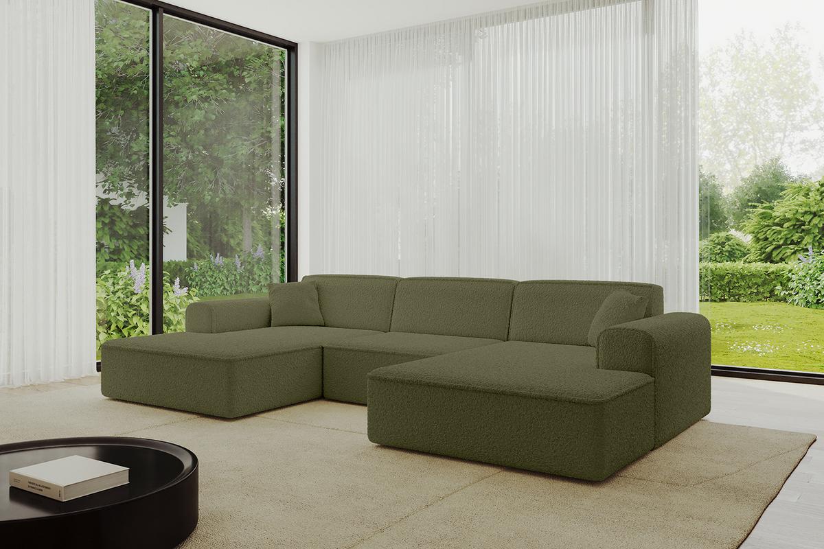WOHNLANDSCHAFT IREA-U1-v3 - 301x165x77 cm Grün - Platinfarben, Holzwerkstoff/Textil (301/77/165cm) - ALTDECOR