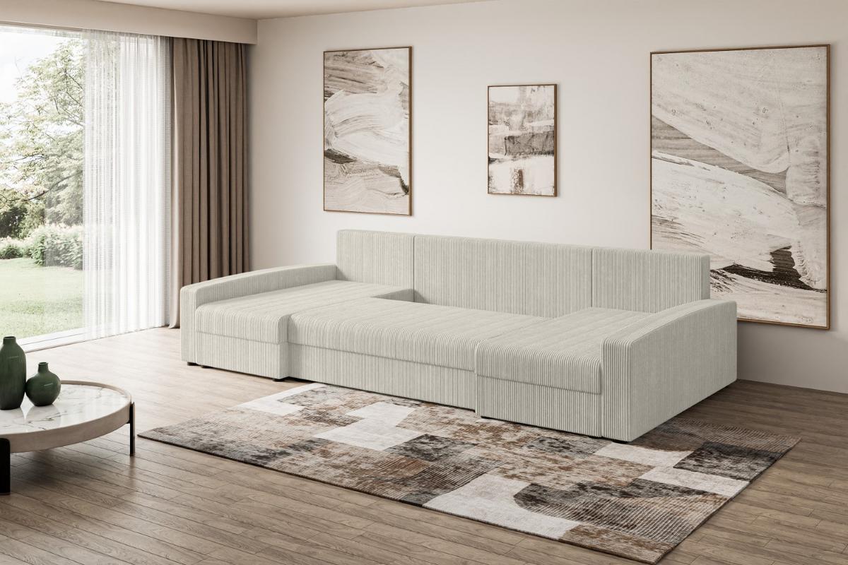 WOHNLANDSCHAFT mit Schlaffunktion und Bettkasten ALESIA-U 301x140x90 cm Creme Cord - Silberfarben/Hellgrau, Holzwerkstoff/Kunststoff (301/90/140cm) - ALTDECOR