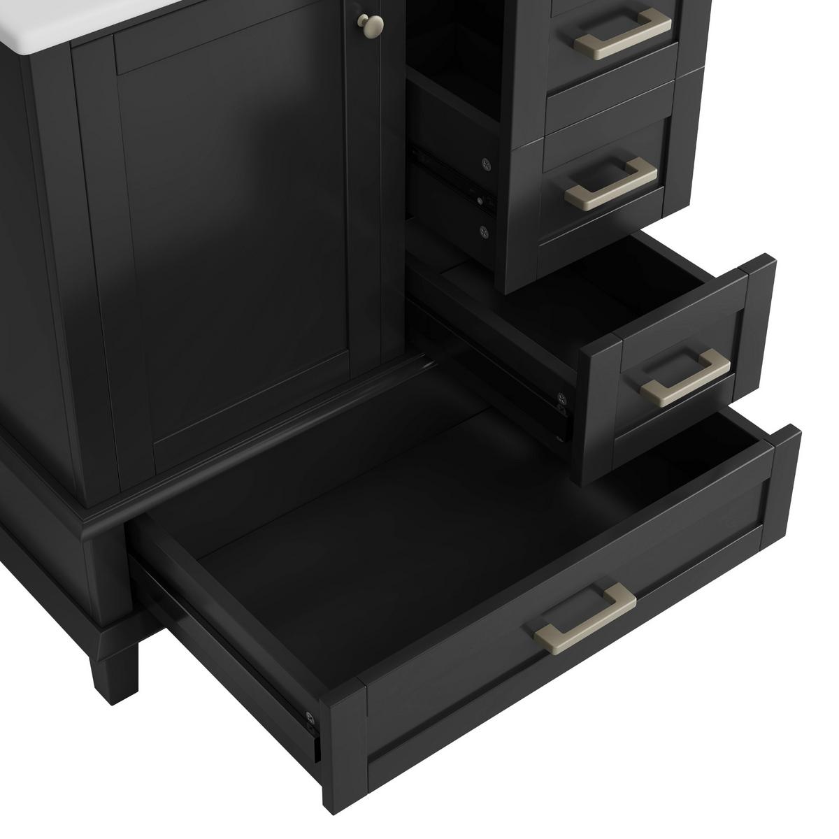 WASCHTISCH Schwarz Freistehend mit Keramikbecken & 3 Schubladen - Schwarz, Holzwerkstoff (76/83.5/45.5cm) - Urban Meuble