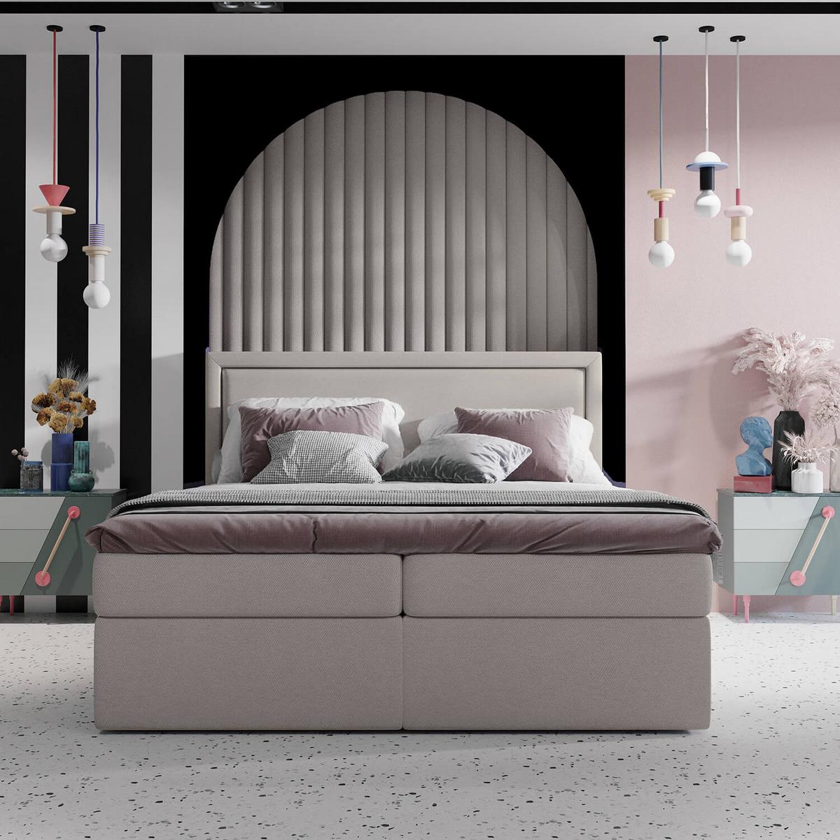 BOXBETT Jodan 180/200 cm Beige im Megan Stoff - Beige/Schwarz, Holz/Holzwerkstoff (180/200cm) - AltaBeds
