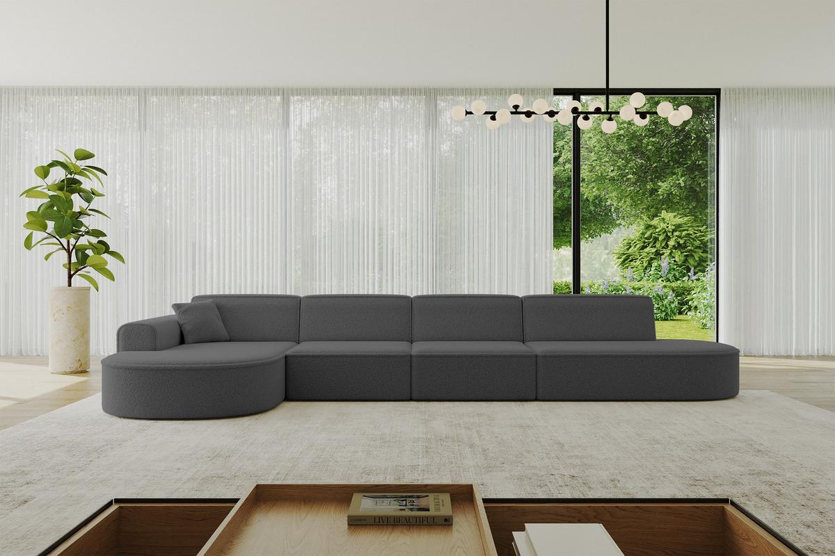 ECKSOFA Ottomane Links MARI-L3 - 413x171x79 cm Grau Bouclé - Schwarz/Grau, Holzwerkstoff/Kunststoff (165/406cm) - ALTDECOR