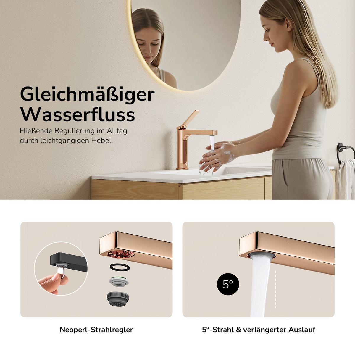 WASCHTISCHARMATUR Rosengold 19,5/17,3/4,6 cm - Roségold, Metall (17.3/19.5/4.6cm) - EMKE