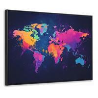 LEINWAND Bilder mit Rahmen - Weltkarte - Bunt - Graffiti - 80x60 - Multicolor, Textil (80/60cm) - MuchoWow
