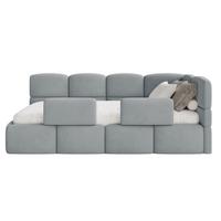 KINDERBETT Cloudy Grau 90x200 cm, Rausfallschutz, Kopfteil rechts, Samt - Schwarz/Grau, Kunststoff/Textil (90/200cm) - Selsey