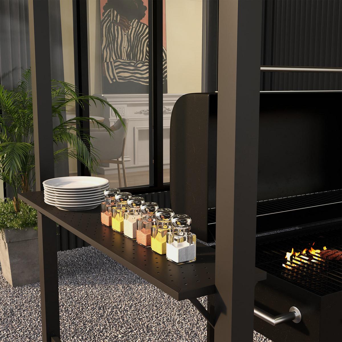 GRILLPAVILLON mit Doppeldach 233 x 110 x 235 cm - Dunkelgrau, Metall (110/235/233cm) - Outsunny