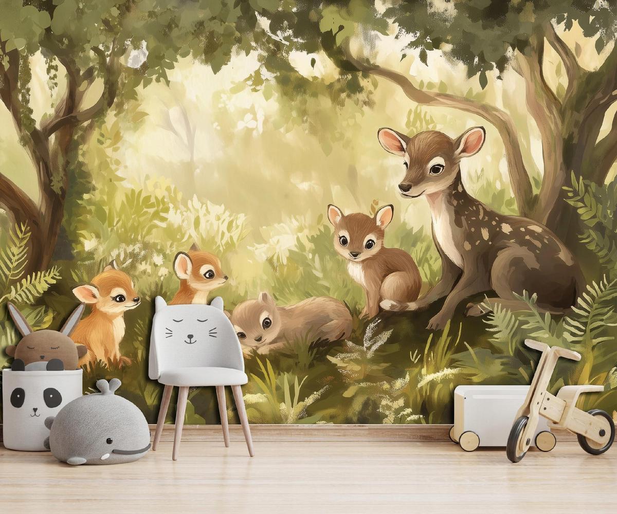 FOTOTAPETE Kinderzimmer Wald Tiere Tapete Kinder 400x280 - Multicolor, Papier (400/280cm) - Wallarena