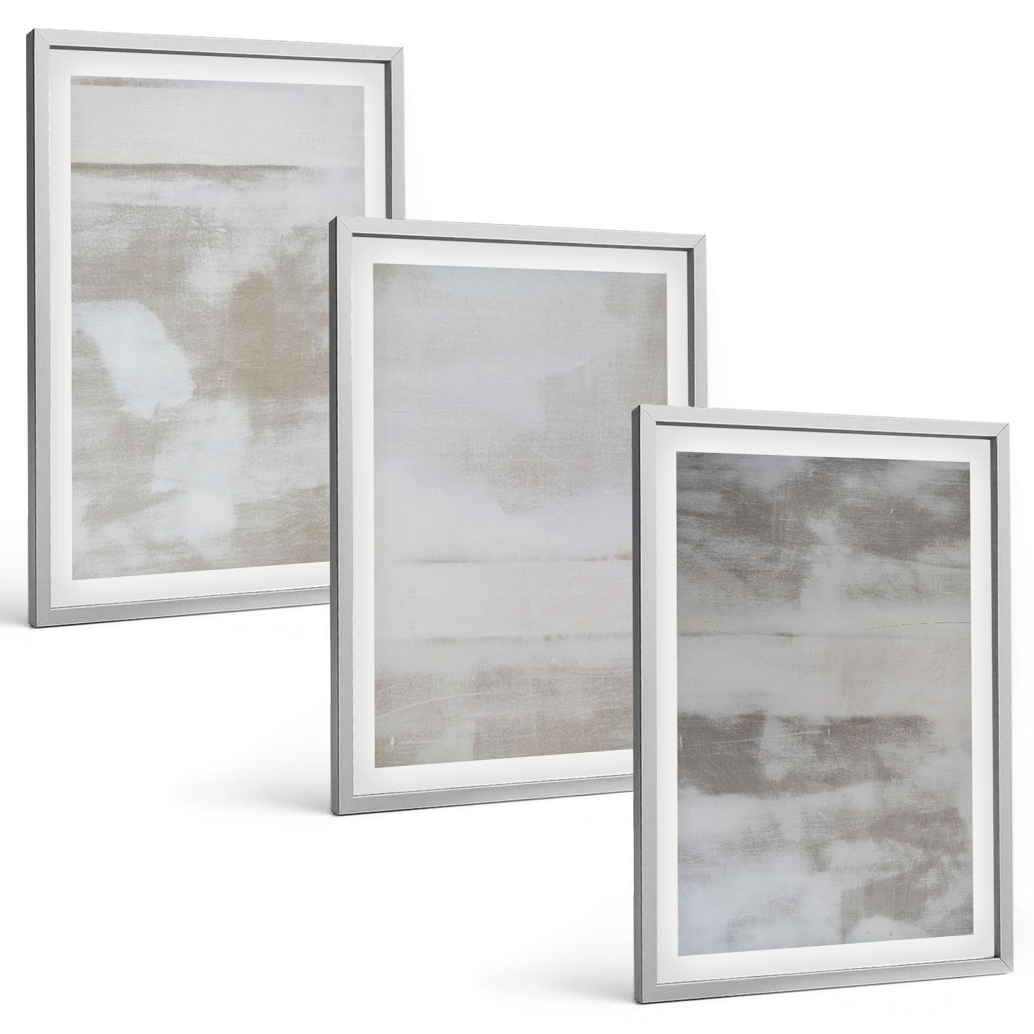 BILDER SET 3er Set - 40x60 cm Silberner Rahmen - Moderne, Used-Look-Texturen - Silberfarben, Kunststoff (40/60cm) - TULUP