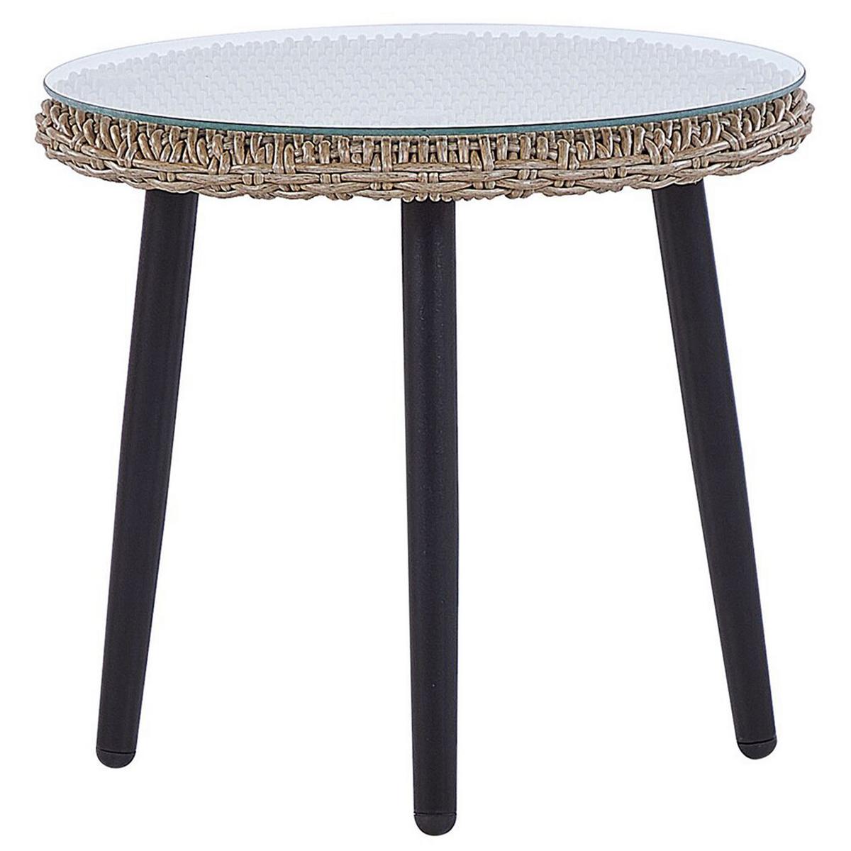 BALKONSET 2-Sitzer Rattan natürlich Auflagen hellbeige Ortigia - Beige/Schwarz, Kunststoff - Beliani