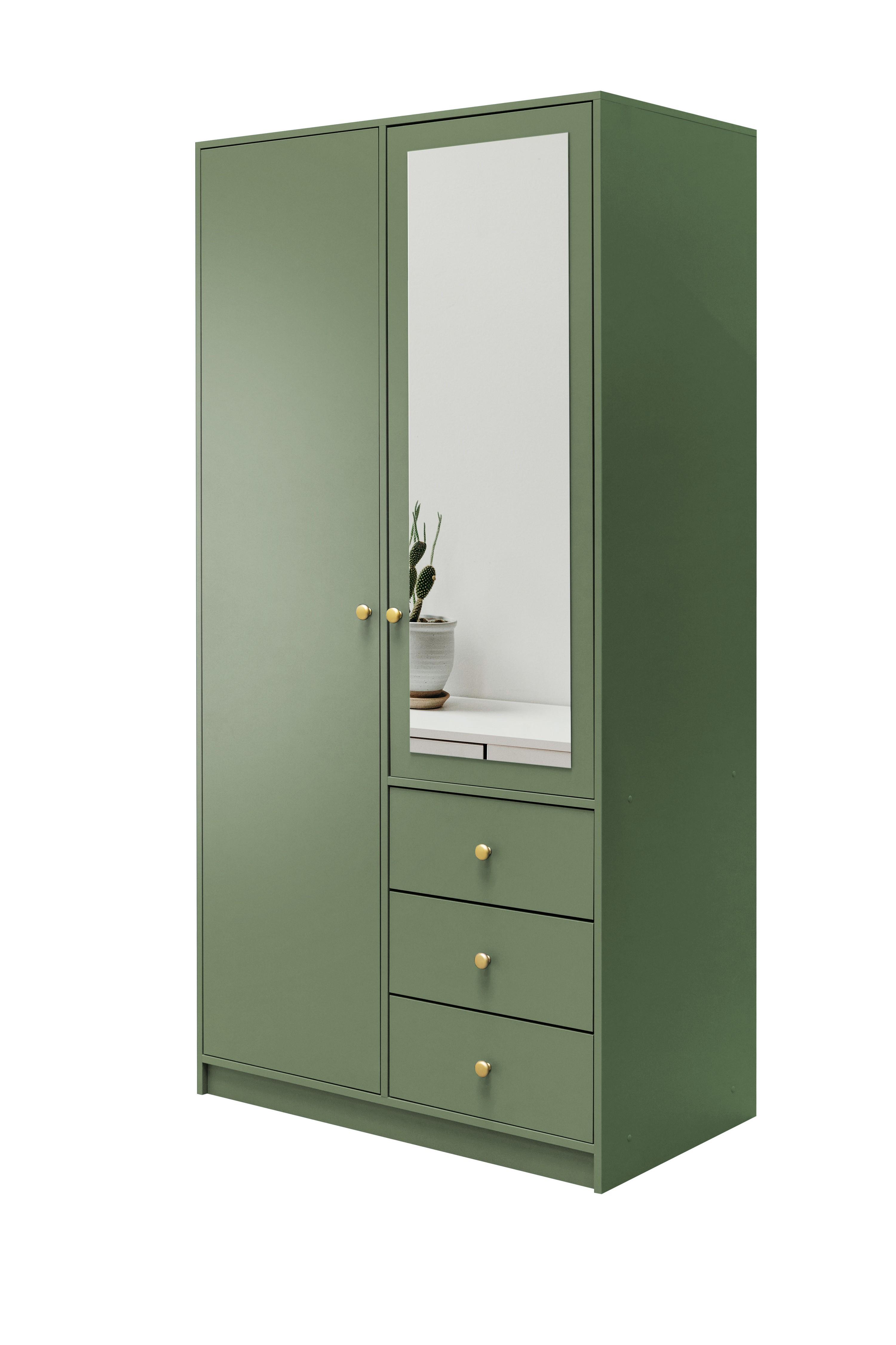DREHTÜRENSCHRANK GALIO 100/200/57,5 cm 2-türig mit Spiegel Grün - Grün, Holzwerkstoff (100/200/57.5cm) - MASSENO