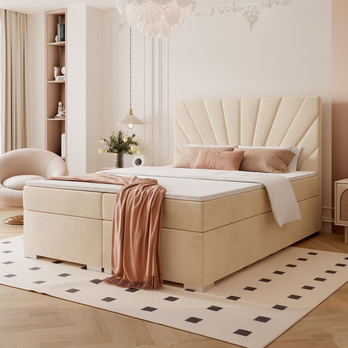 BOXBETT 160x200 cm mit Topper - Beige, Holzwerkstoff/Textil (120/200cm) - Idohome