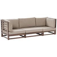 GARTENSOFA 3-Sitzer zertifiziertes Akazienholz dunkelbraun Auflagen taupe Trani - Dunkelbraun/Beige, Holz (235/72/75cm) - Beliani