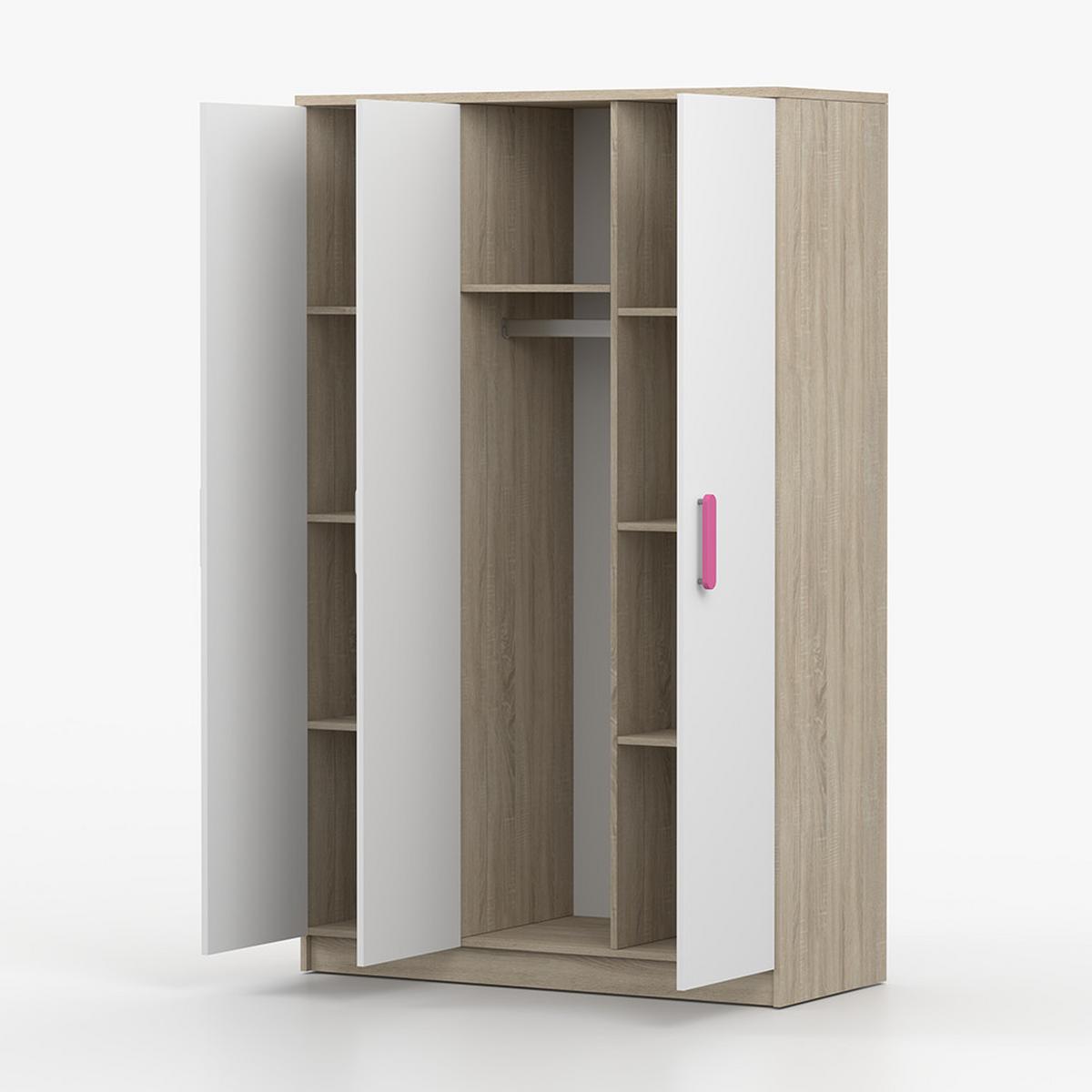 KLEIDERSCHRANK Jonas III 2D 19, 120/192/50, 3-türig, Sonoma-Eiche - Rosa/Sonoma Eiche, Holzwerkstoff (120/194/50cm) - imoebel24