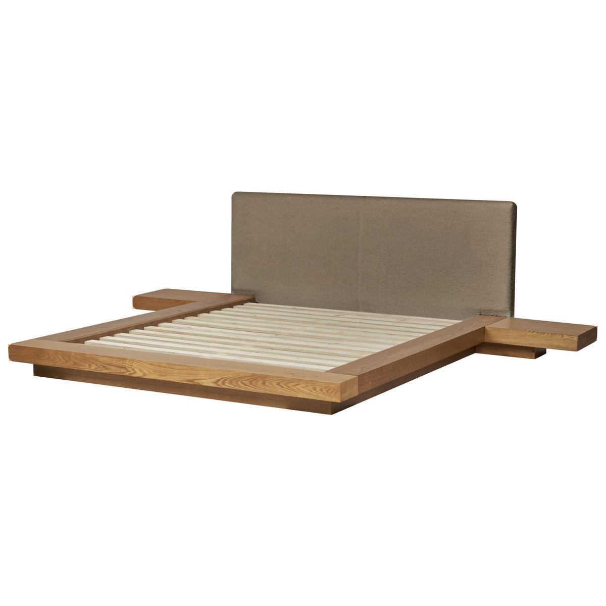 BETT mit LED 160/200 cm MDF-Platte Hellbraun Zen - Hellbraun, Holz (160/200cm) - Beliani