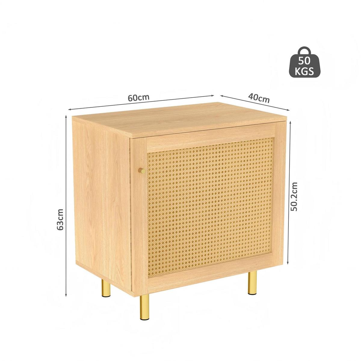 SIDEBOARD rattan natur 60cm 1 tür kompakt - Naturfarben, Holzwerkstoff (60/63/40cm) - Urban Meuble