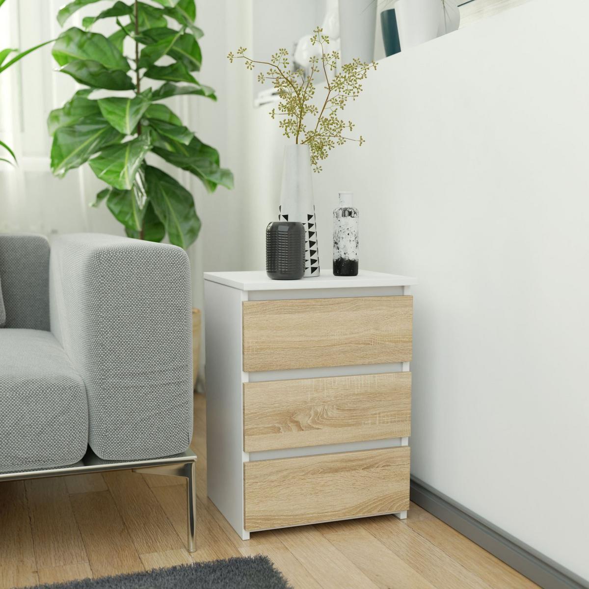 KOMMODE Weiß, Eiche Sonoma 57/40/35 - Weiß, Holzwerkstoff (40/57/35cm) - RAUMHIRSCH FURNITURE
