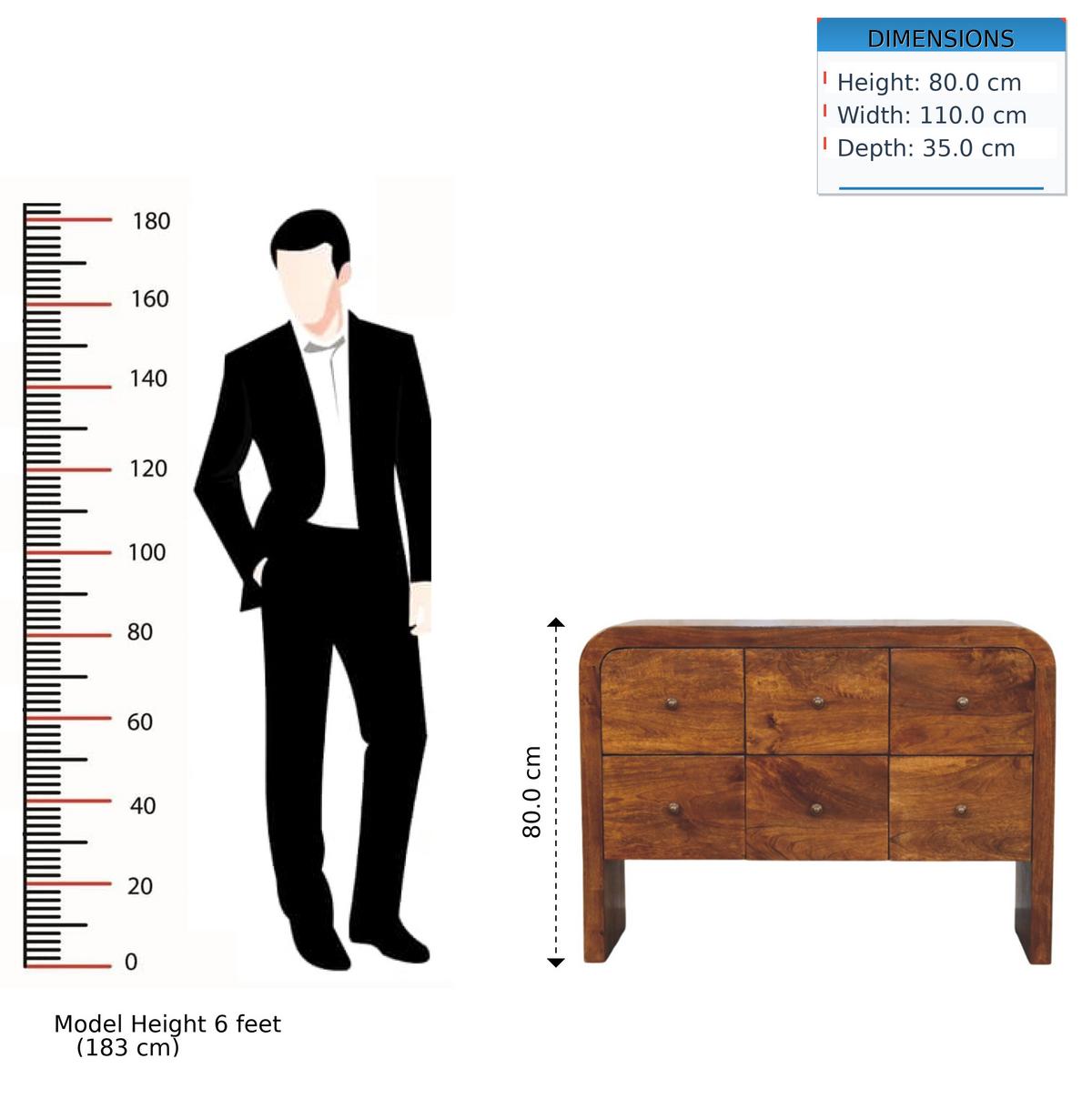 KOMMODE mit edlem Kastanien-Finish, 6 Schubladen, braun - Braun, Holz (110/80/35cm) - Artisan Furniture