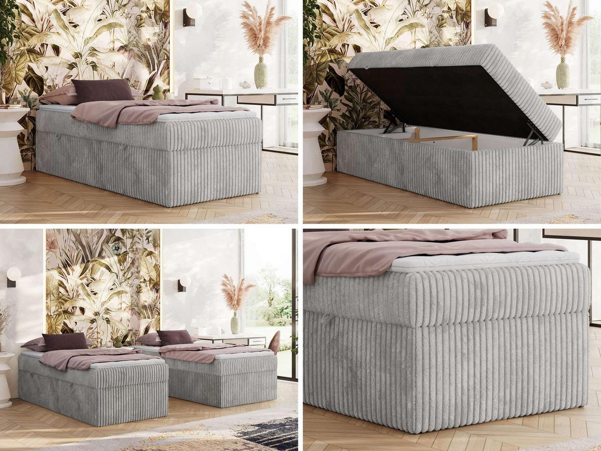 BOXBETT ZERO 90/200 - Hellgrau Cord - H4 - Topper Visco - Hellgrau, Textil (90/200cm) - MKS