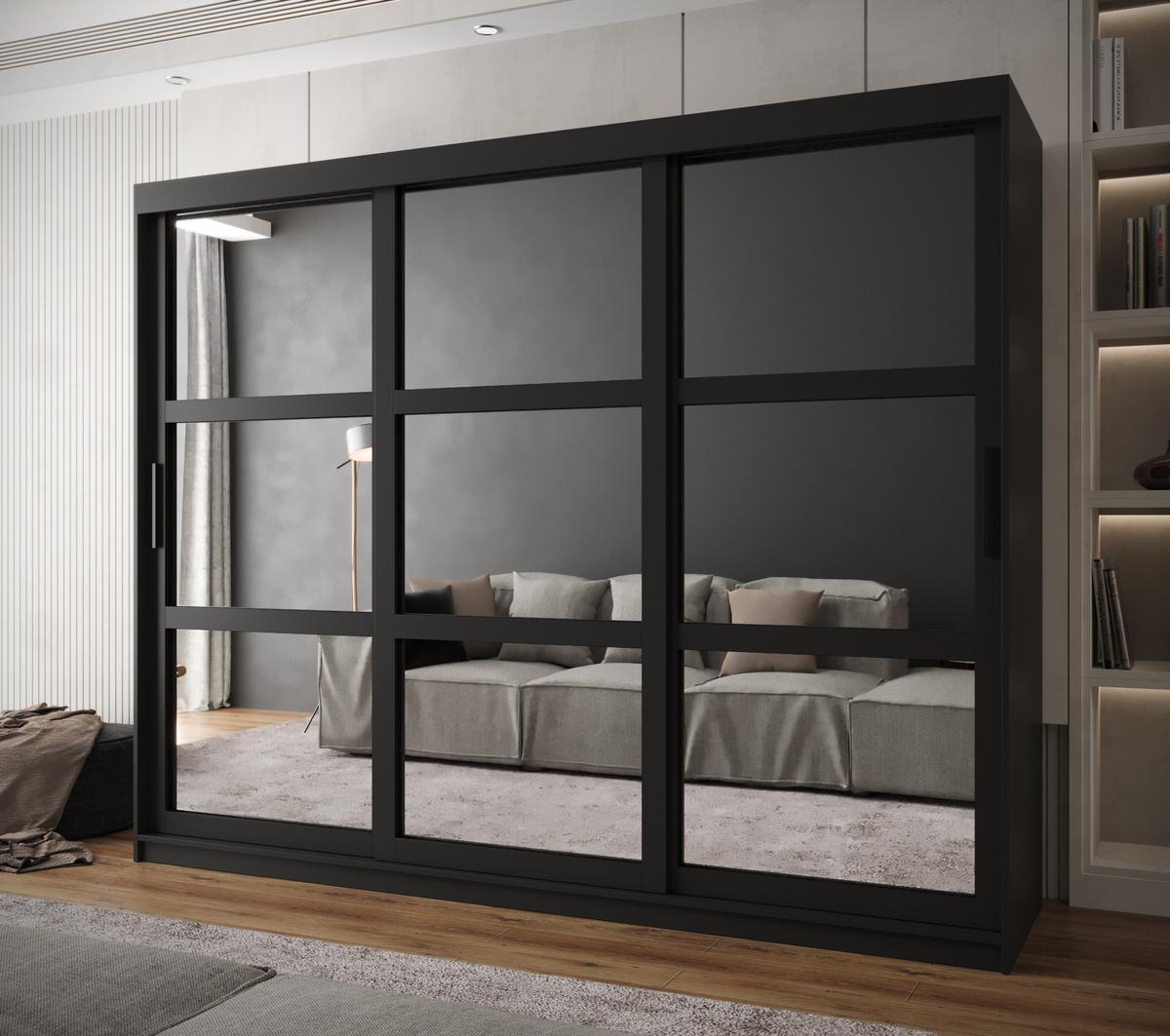 SCHWEBETÜRENSCHRANK 200/250/62 3-türig - Schwarz, Holz/Kunststoff (250/200/62cm) - MÖBEL KRYSPOL