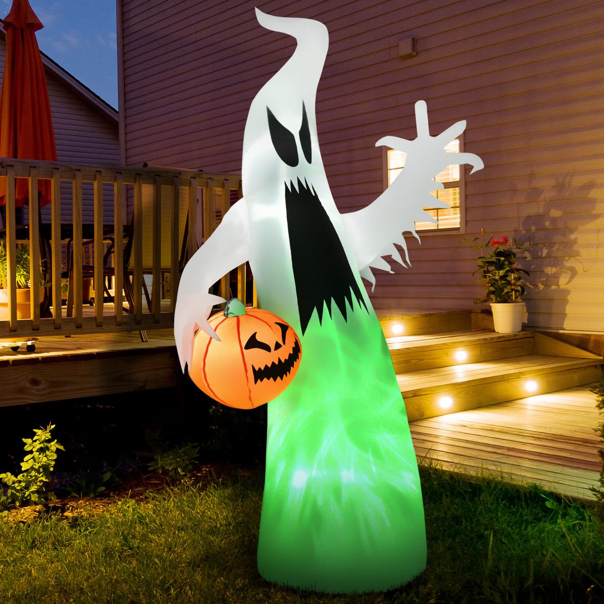 HALLOWEEN Selbst aufblasendes Spuk Gespenst Halloween Dekoration LED beleuchtet - Weiß, Kunststoff (65/180/105cm) - HOMCOM