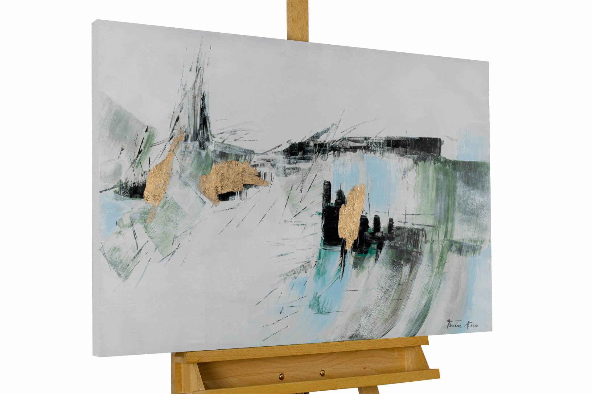 ACRYLBILD HANDGEMALT 100/75 cm - Grau/Grün, Holz/Textil (100/75cm) - KUNSTLOFT