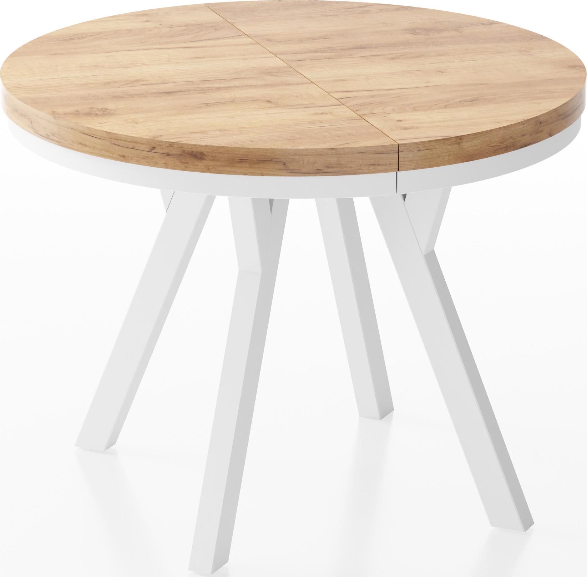 ESSTISCH Lume Weiß runder ausziehbarer, Wotan Eiche 100-150/100/76 cm - Eiche Wotan/Weiß, Holz/Holzwerkstoff (100/150/76cm) - WFL GROUP