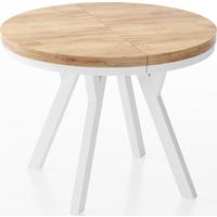 ESSTISCH Lume Weiß runder ausziehbarer, Wotan Eiche 100-150/100/76 cm - Eiche Wotan/Weiß, Holz/Holzwerkstoff (100/150/76cm) - WFL GROUP