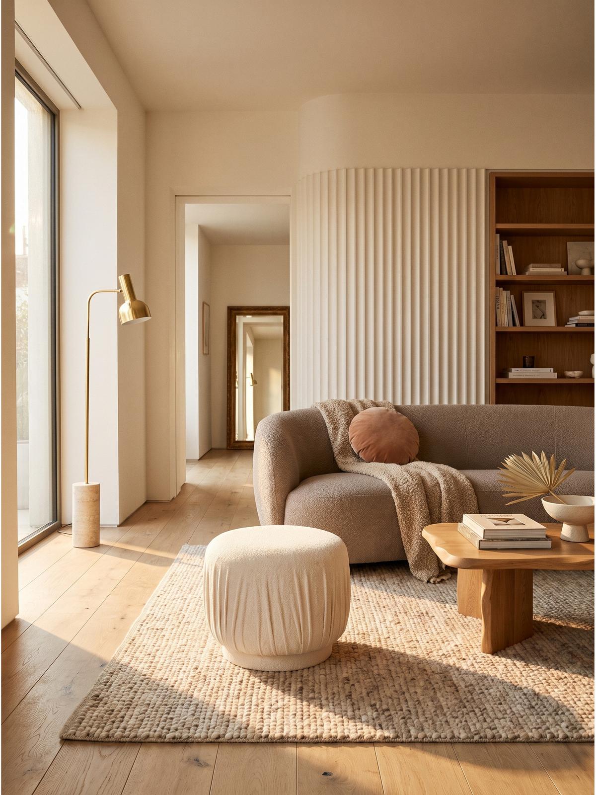 SITZHOCKER AVEN, Stoff, mit Textilbezug, Creme, Ø 50 x 40 cm - Beige/Creme, Textil (50/40/50cm) - KADIMA DESIGN