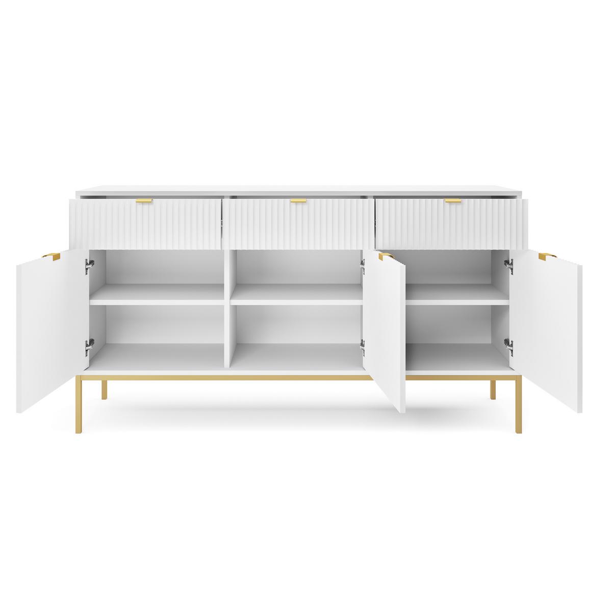 SIDEBOARD STELLARE 154/83/39 cm mit 3 Schubladen 3 Türen Weiß - Goldfarben/Weiß, Holzwerkstoff (154/83/39cm) - MASSENO