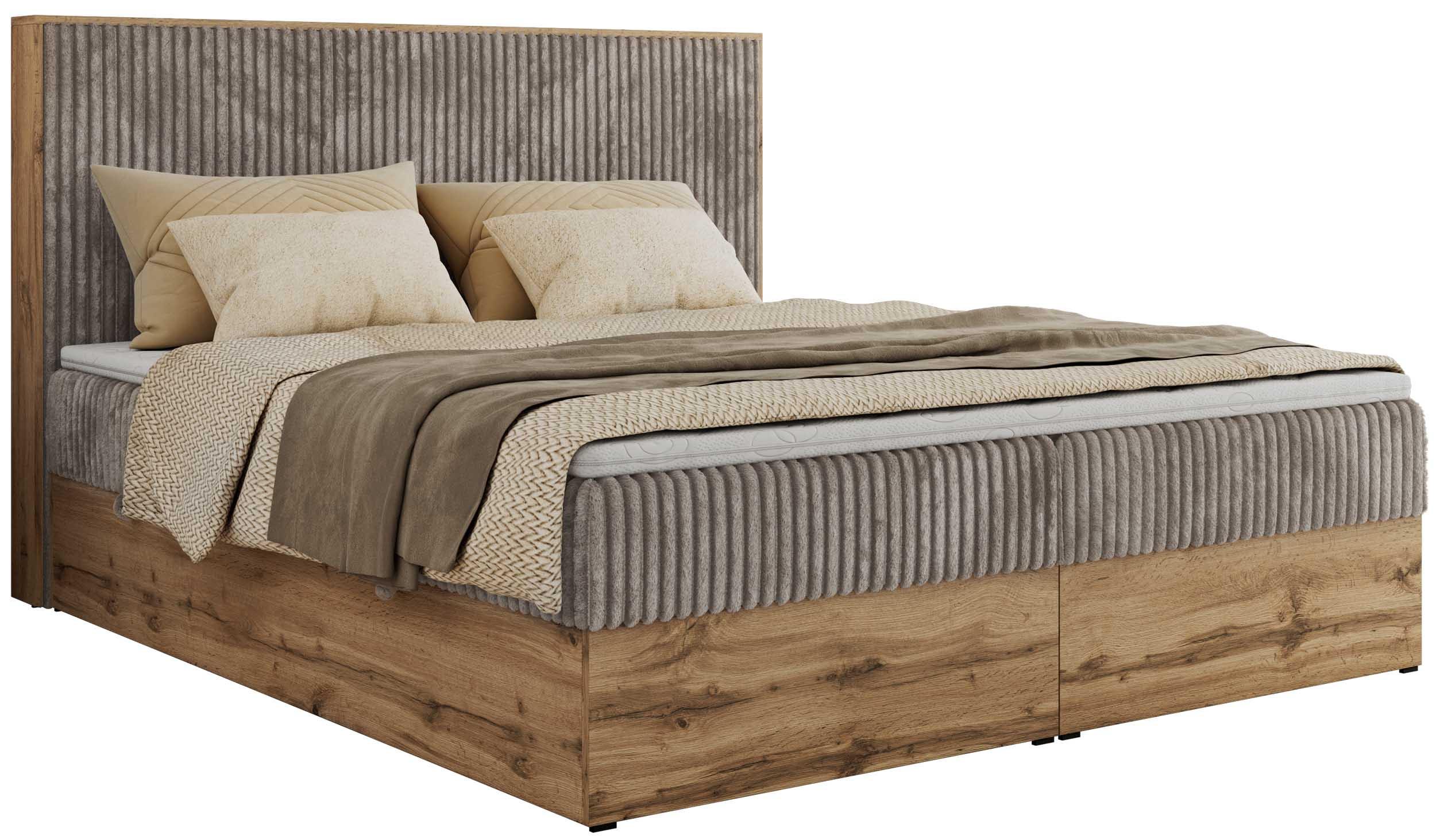 BOXBETT WOOD CLASSIC 160/200 - Hellbraun Cord - H4 - Hellbraun, Textil (160/200cm) - MKS