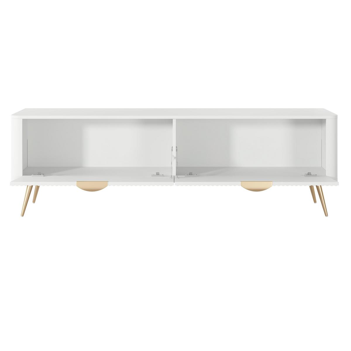 LOWBOARD Vespasia 2T Beige 163,2/51/38 cm – Geriffelte Fronten - Goldfarben/Weiß, Holzwerkstoff/Metall (163.2/51/38cm) - AX Living