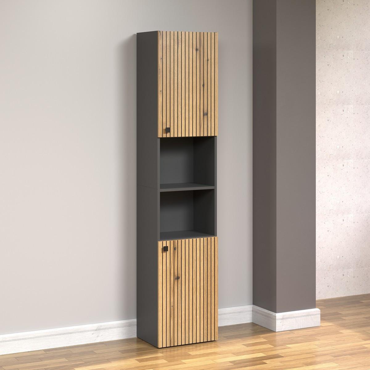 BADEZIMMERSÄULE mit Rillen, 2 Türen und 2 Fächern - purebliss 112/15/44,5 cm - Eichefarben, Holzwerkstoff (40/186/31cm) - Trendteam
