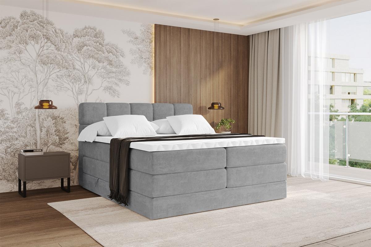 BOXBETT mit Matratze H3/H4 - FAMA KING - 120x200 cm Grau Monolith - Graphitfarben, Holzwerkstoff (120/200cm) - ALTDECOR