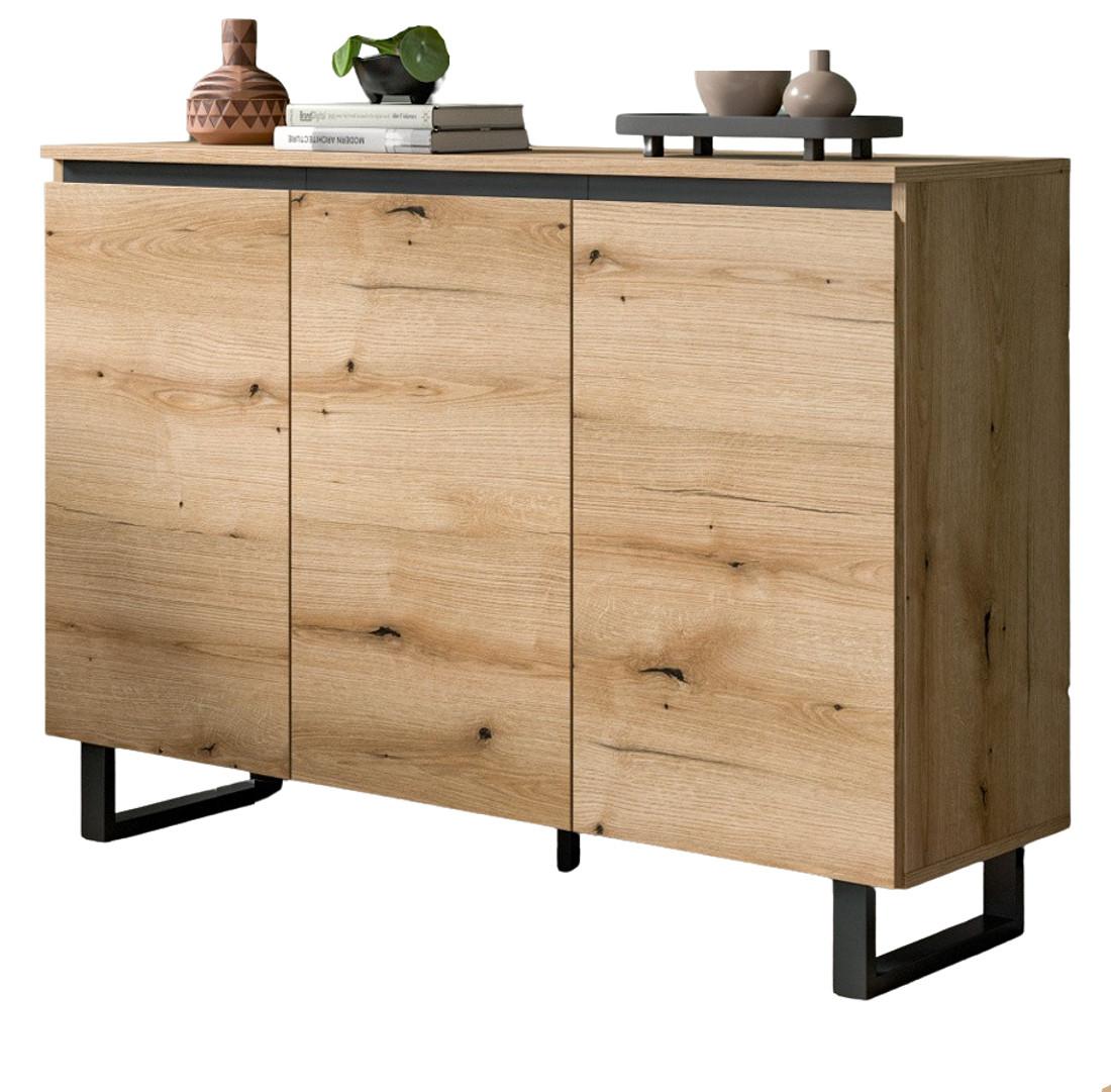 SIDEBOARD Eiche Evoke mit Schwarz, Kommode 3-türig 120 x 84 cm, Soft-Close - Eichefarben/Schwarz, Holzwerkstoff/Metall (120/84/36cm) - Inn.Furn